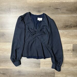 Alexis Avani Polka Dot Peplum Top NEW Size Large Navy $365